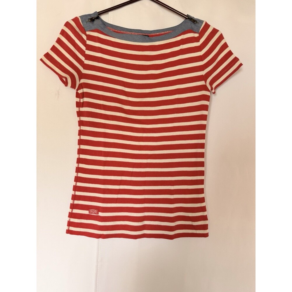 Lauren Ralph Lauren Cotton Short Sleeve T-Shirt Red and White Striped, Size M